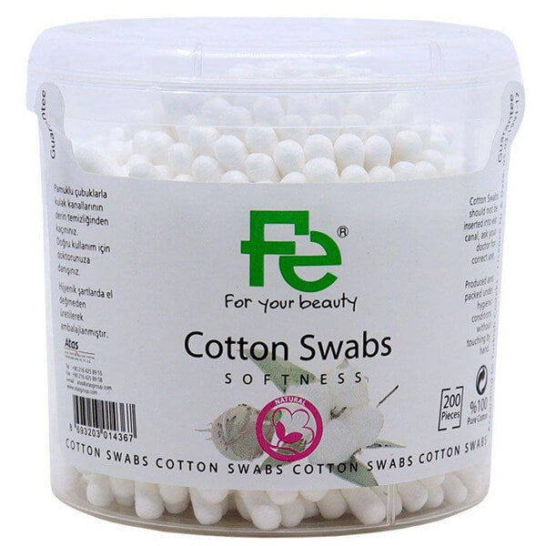 Fe Cotton Swabs 100% Pure Cotton for Daily Care 200 Count