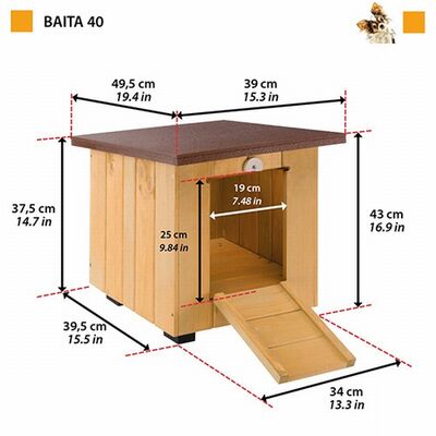 Ferplast Baita 40 Wooden Dog Kennel Weatherproof Shelter 32x37.5x32 cm