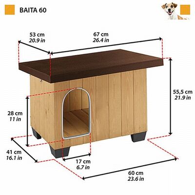 Ferplast Baita 60 Wooden Dog Kennel Weatherproof Shelter 73.5cm