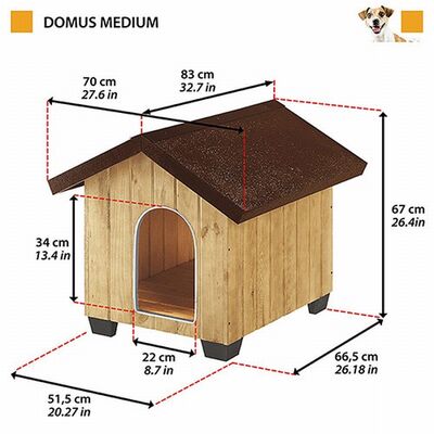 Ferplast Domus Wooden Dog Kennel Weatherproof Medium 70x83x67 cm