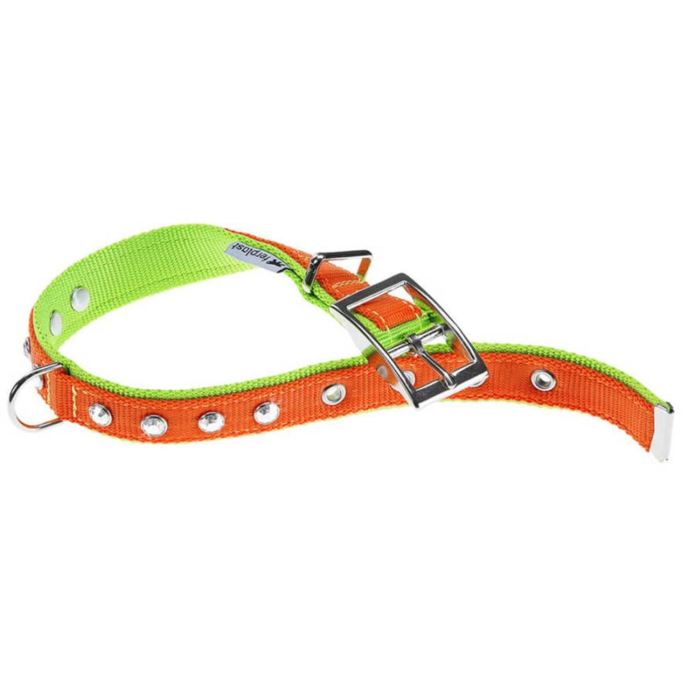 Ferplast Dual Jeweled Dog Collar with Stones, Green Orange, 15mm, 27-35cm