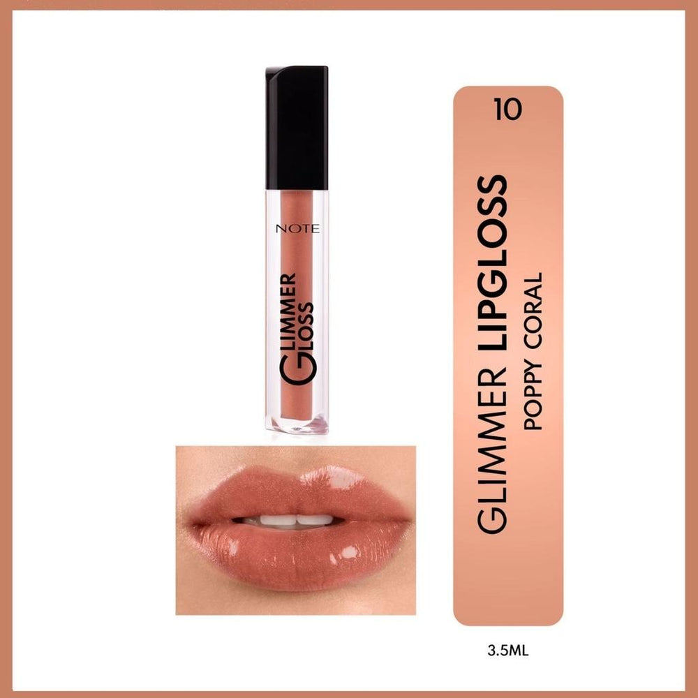 Note Glimmer Gloss Hydrating Lip Gloss in Poppy Coral 4.5ml