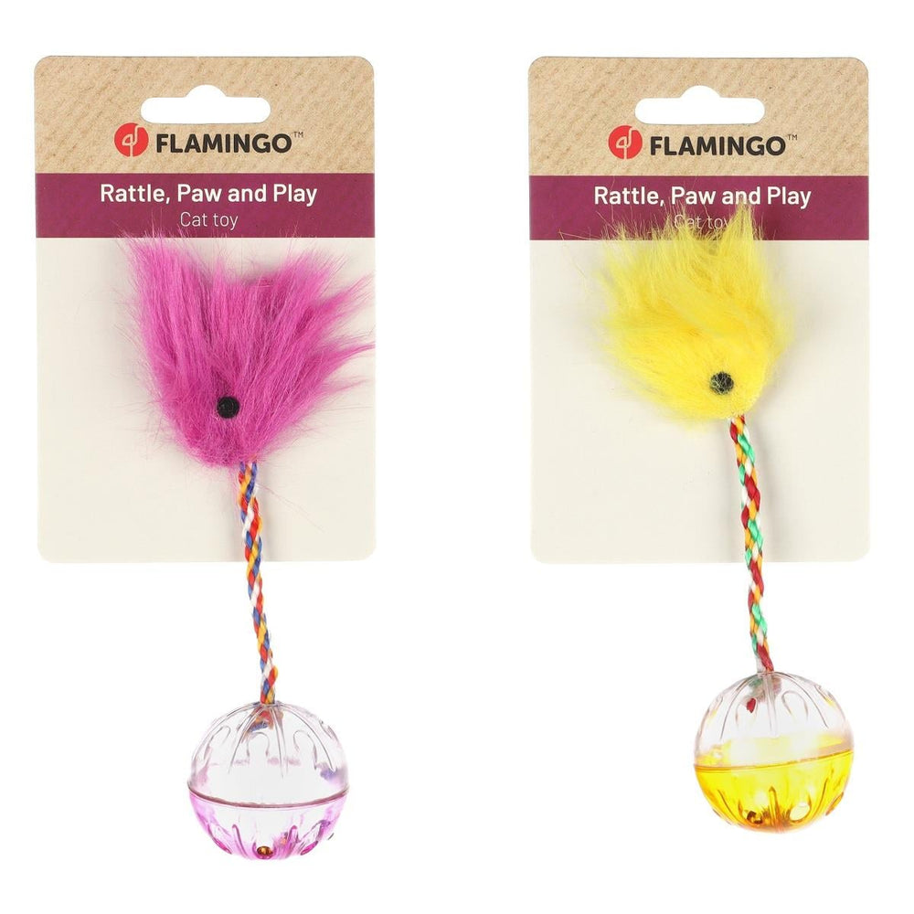 Flamingo Fiba Spinning Feather Ball Cat Toy with Rattle 17cm