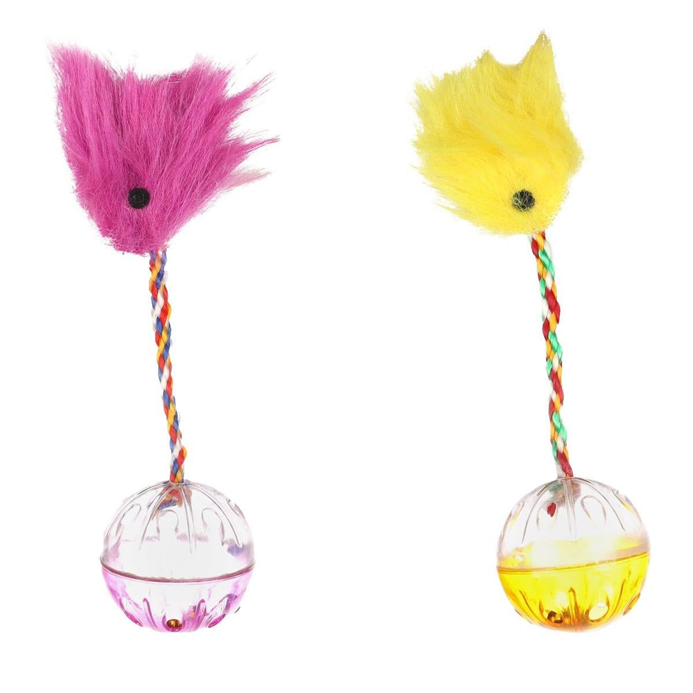 Flamingo Fiba Spinning Feather Ball Cat Toy with Rattle 17cm