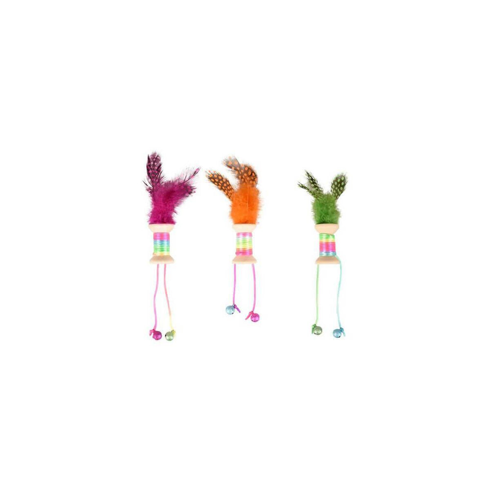 Flamingo Kirk Feathered Spool Cat Toy with Bell and Ribbons