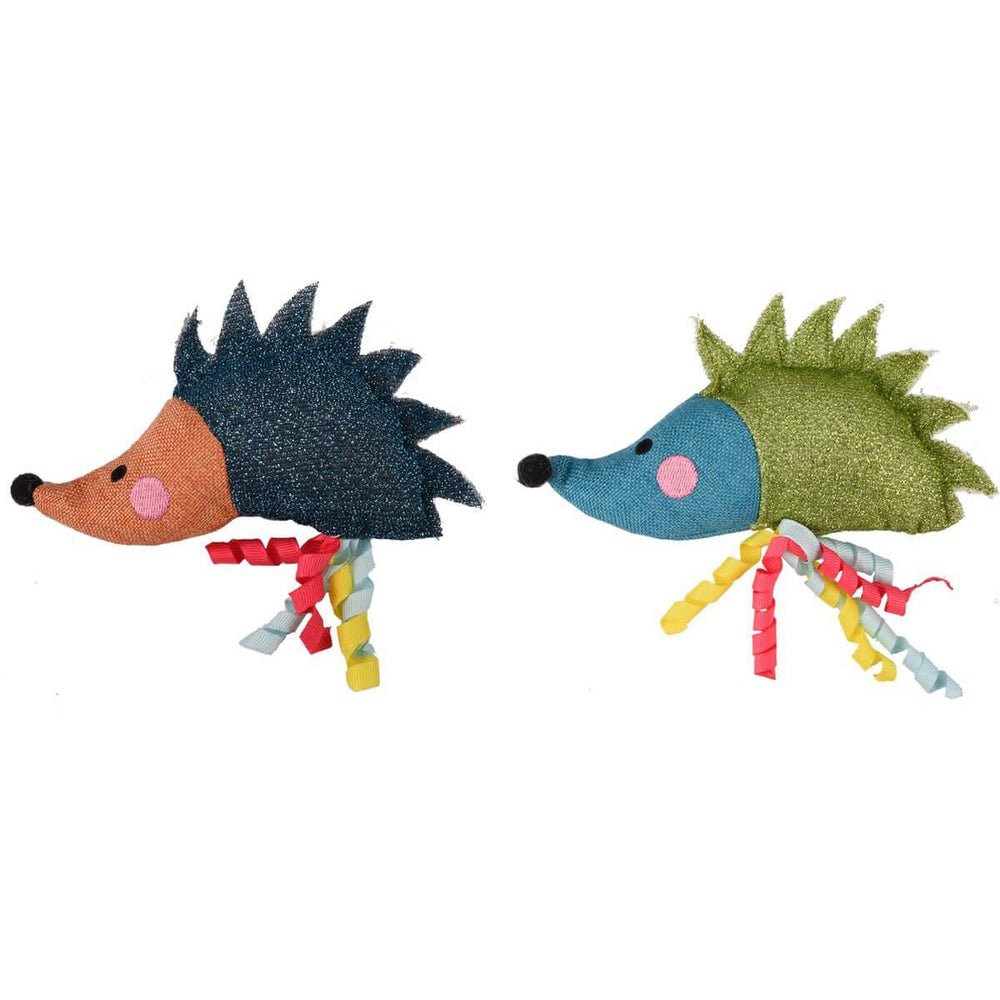 Flamingo Glitter Hedgehog Cat Toy with Rattle and Ribbons