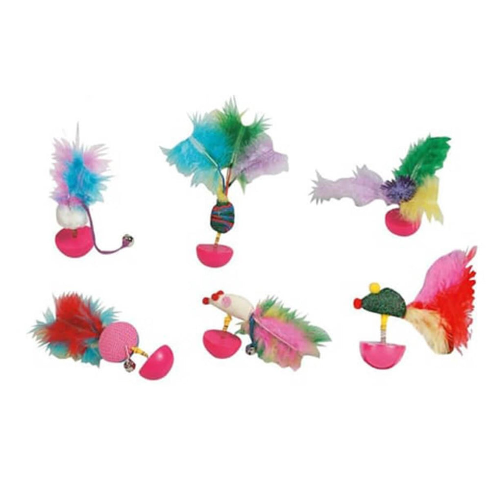 Flamingo Poeky Wobble Spring Cat Toy with Colorful Feathers 12cm