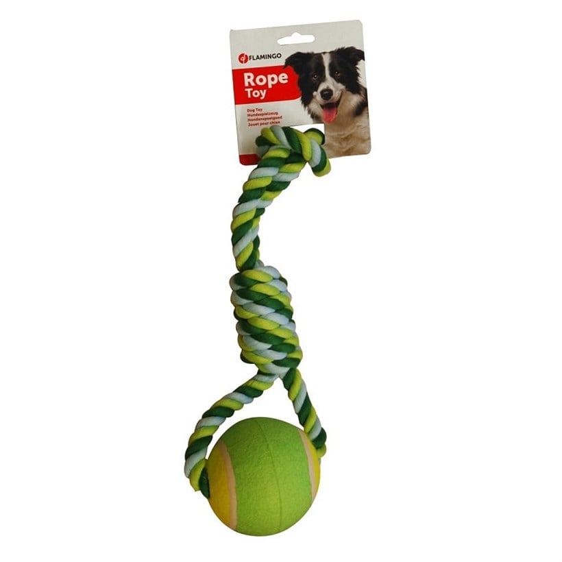 Flamingo Rope Dog Toy with Tennis Ball for Play 10 cm