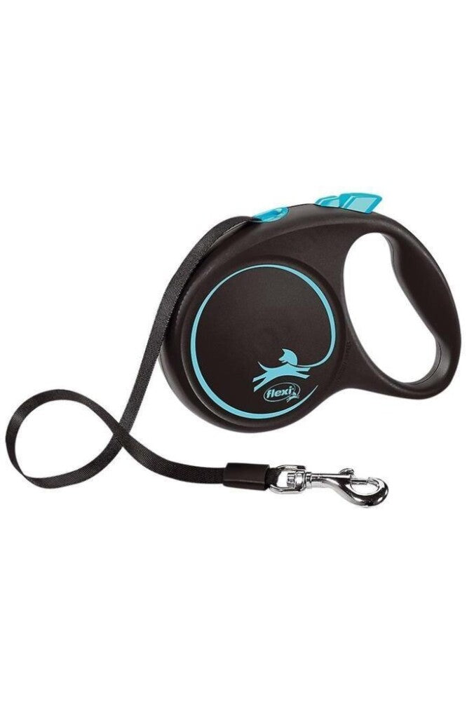 Flexi Black Design Retractable Tape Dog Leash Blue Medium 5m
