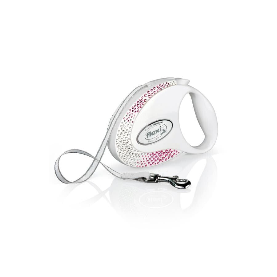 Flexi Glam White Retractable Dog Leash with Crystals 5m