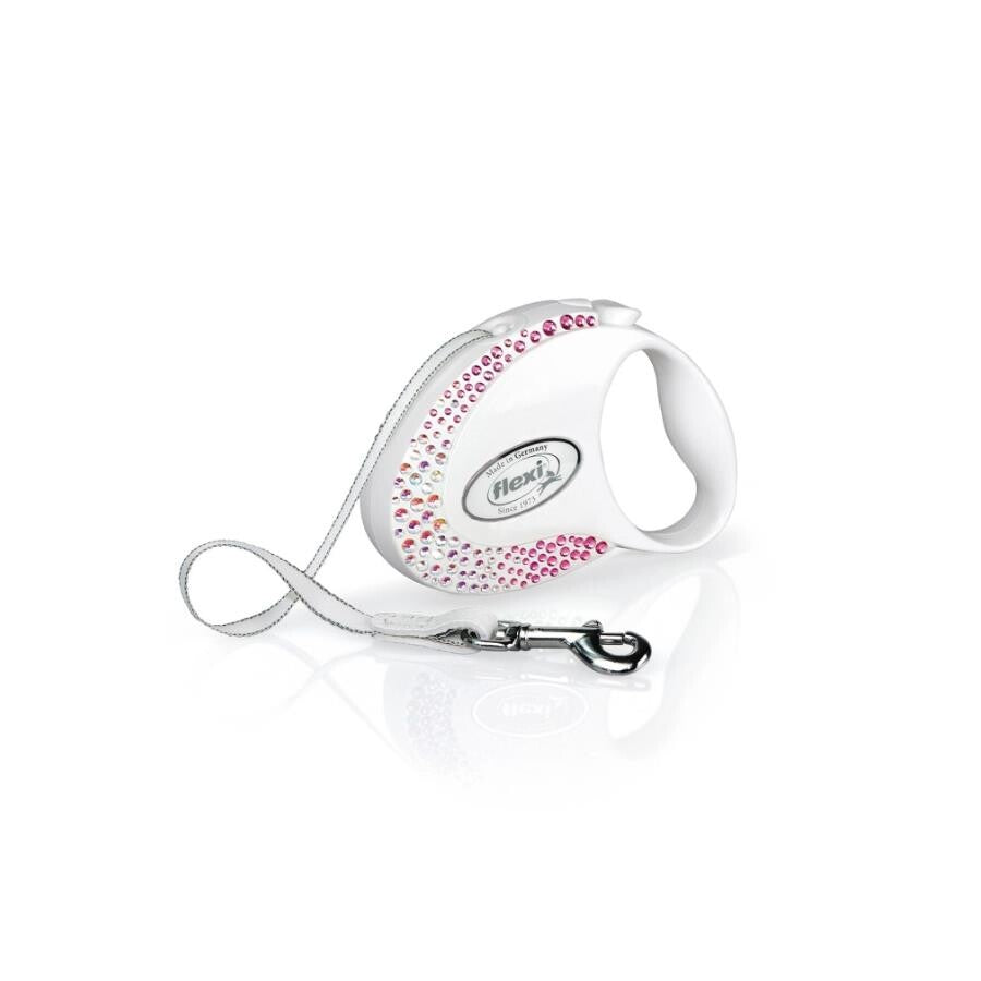 Flexi Glam White Swarovski Retractable Tape Leash S 3m