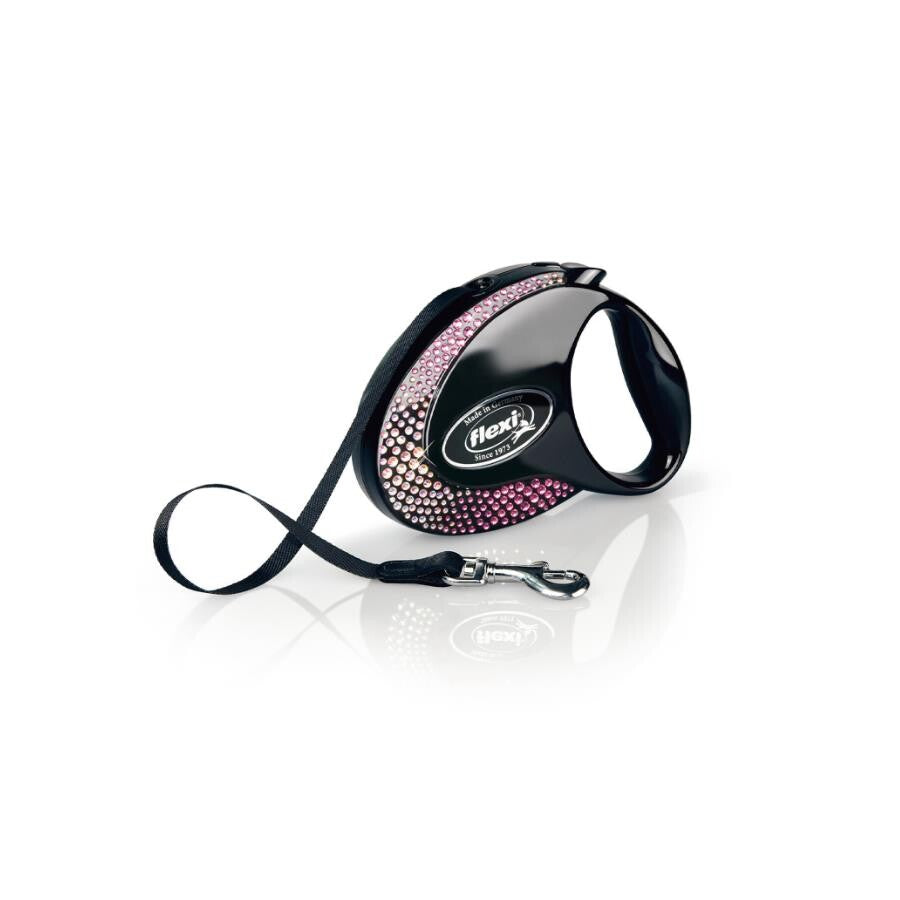 Flexi Glam Black Retractable Dog Leash with Crystals 3m