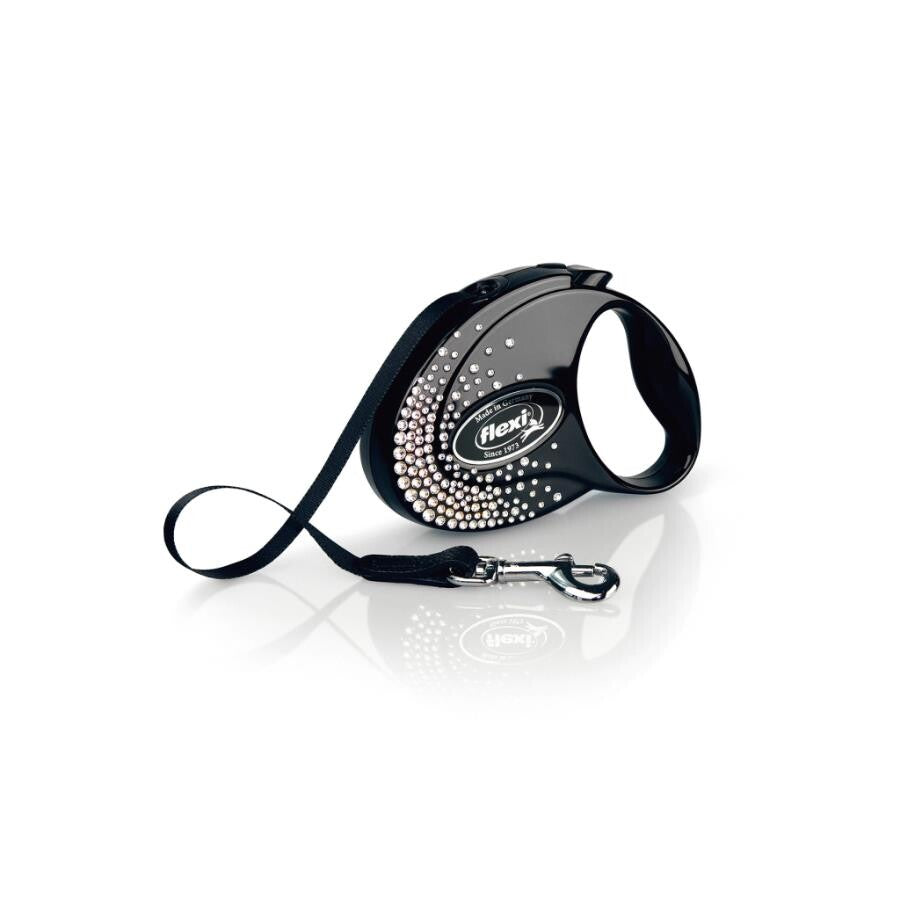 Flexi Glam Splash Crystal Black Retractable Leash 3m