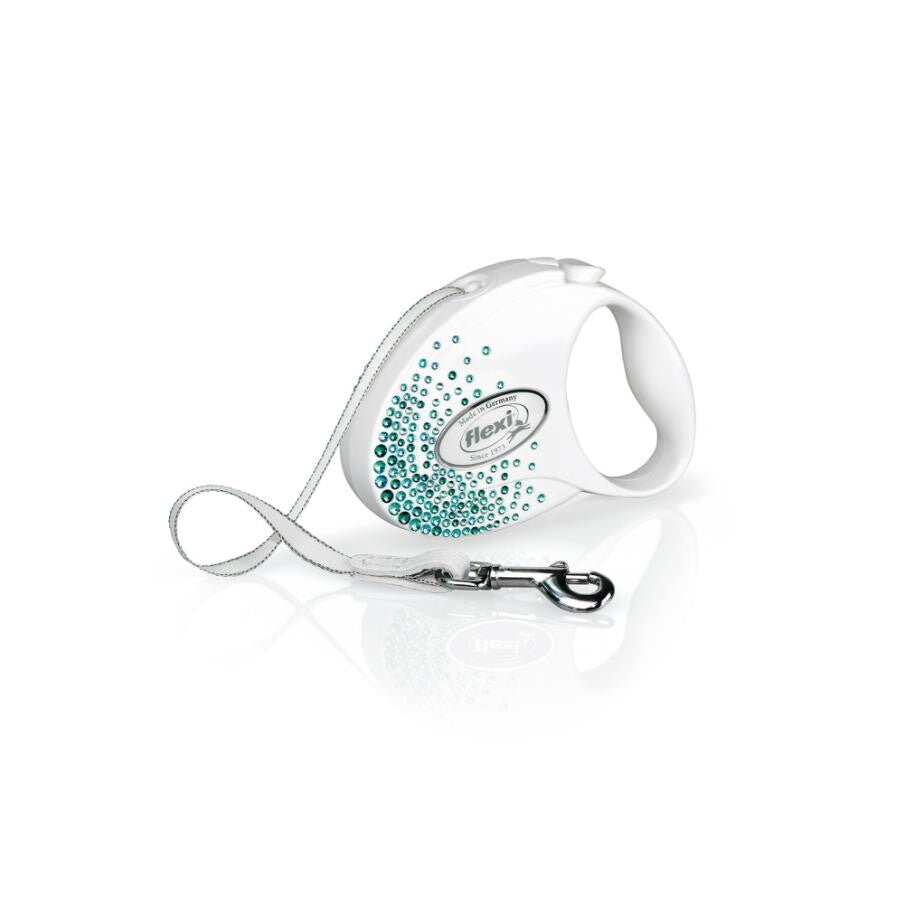 Flexi Glam Splash Ocean White Automatic Leash with Crystals 3m