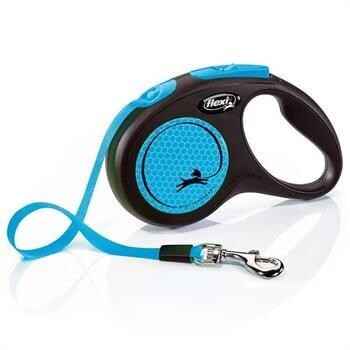 Flexi Neon Tape Retractable Dog Leash Blue Small 5m