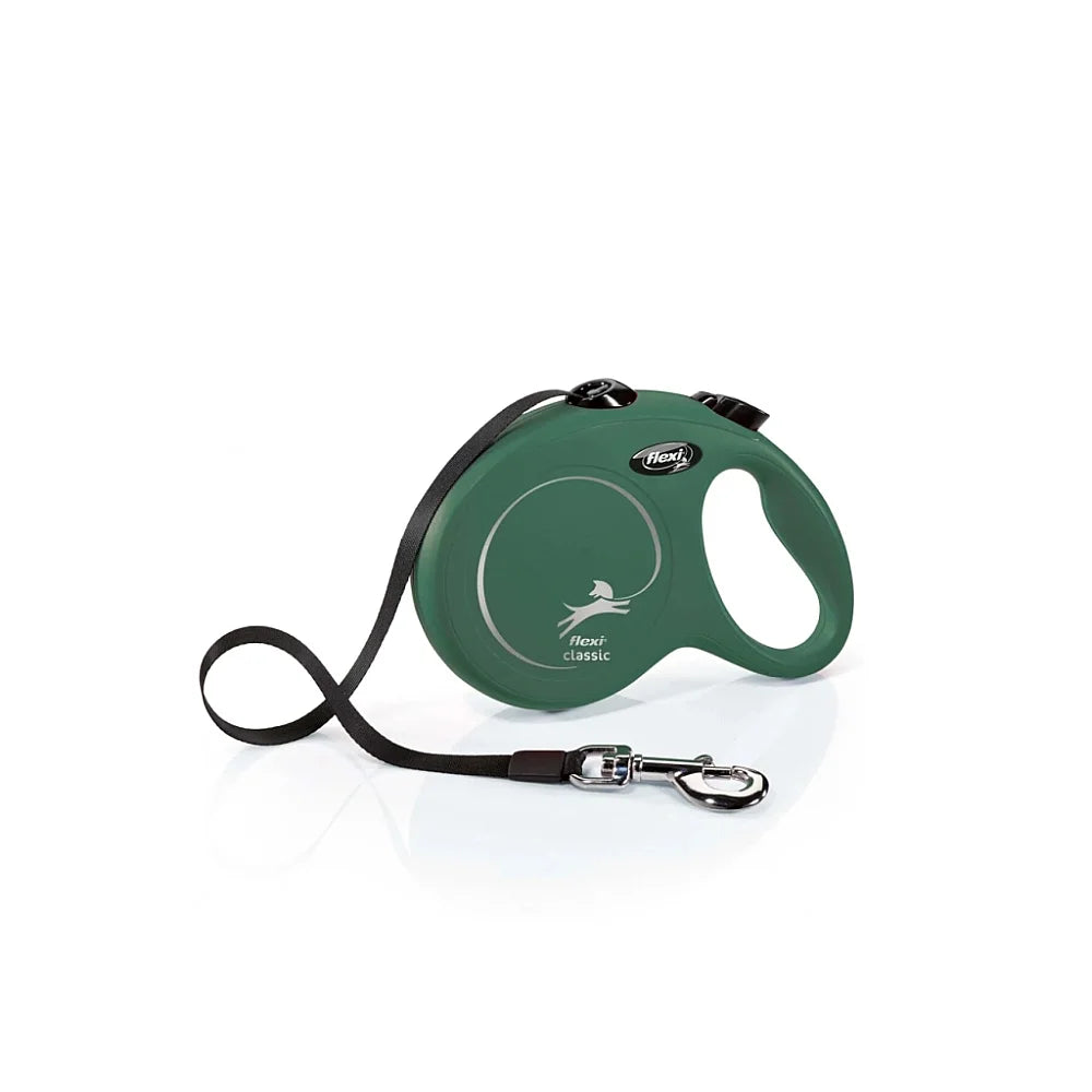 Flexi New Classic Retractable Tape Dog Leash Green 5m Small