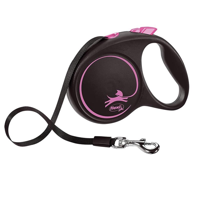 Flexi Black Series Small Retractable Tape Leash Pink 5m