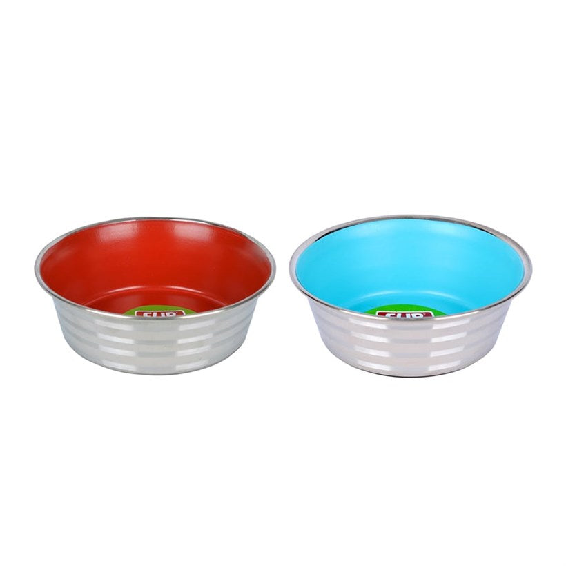 Flip Pet Striped Steel Bowl with Non-Slip Silicone Base 13 cm