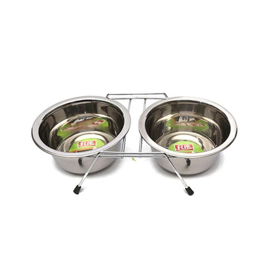 Flip Stainless Steel Double Pet Bowl for Food and Water 2x480ml