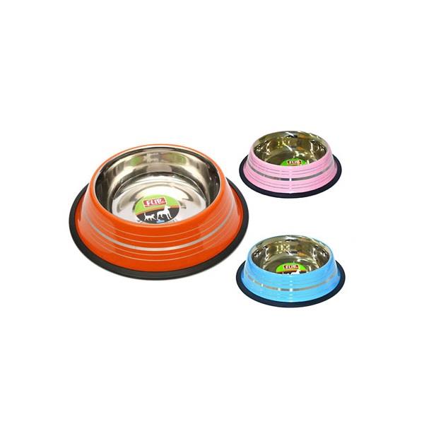 Flip Pet Stainless Steel Striped Pet Bowl for Food and Water 16 oz