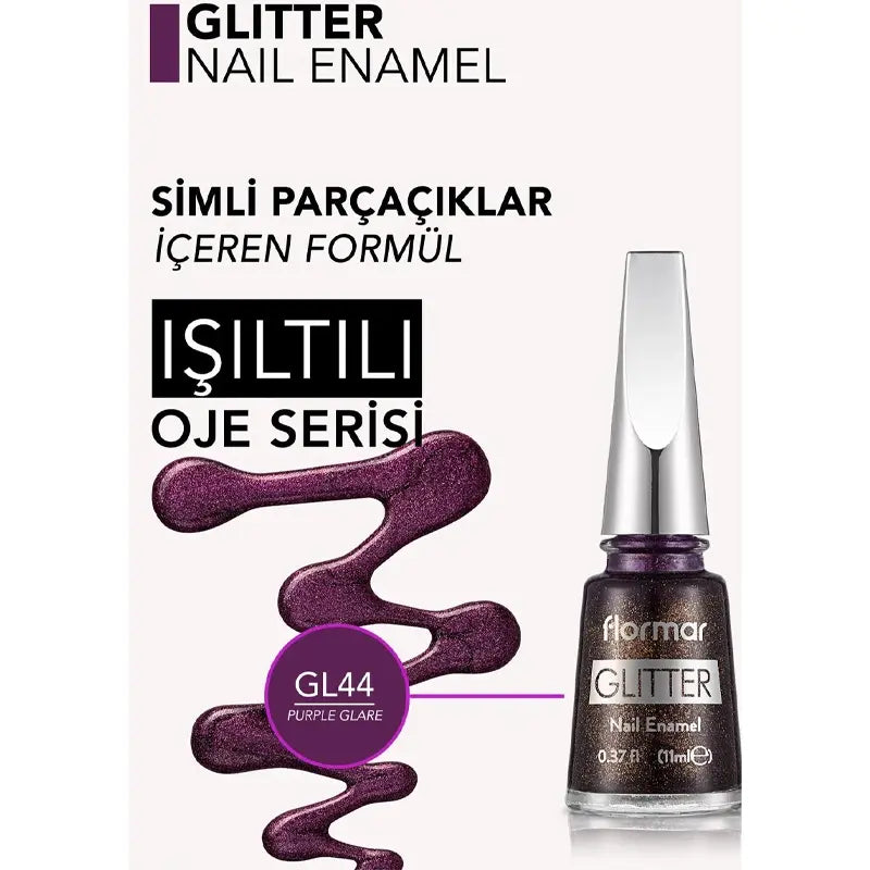 Flormar Glitter Nail Polish in GL44 Purple Glare