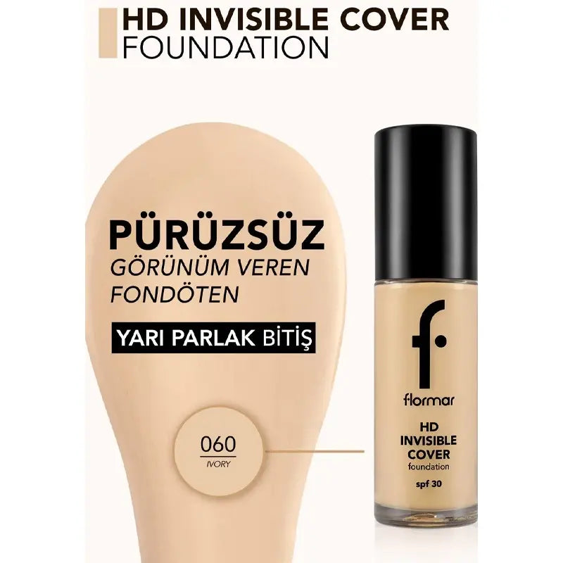 Flormar Invisible Cover Foundation SPF 30 Ivory 60 30ml