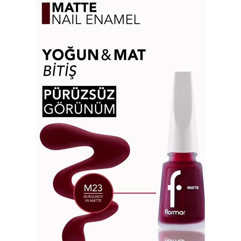 Flormar Matte Nail Polish in M23 Burgundy In Matte 11ml