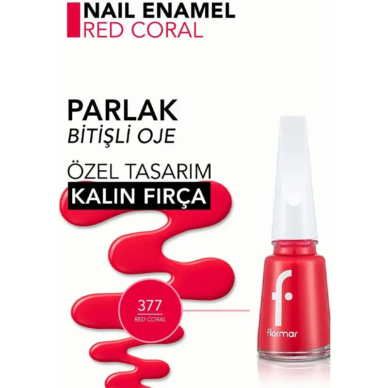 Flormar Nail Enamel Glossy Coral Nail Polish 377 Red Coral 8ml