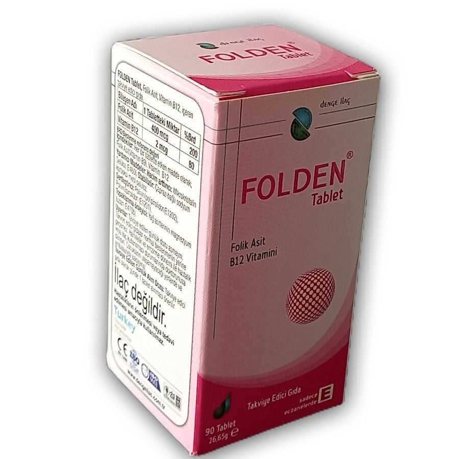 Denge Ilac Folden Folic Acid & Vitamin B12 Supplement 90 Tablets