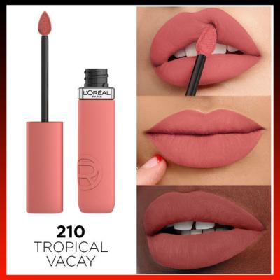 loreal-paris-infaillible-matte-liquid-lipstick-210-tropical-vacay, 210 tropical vacay lipstick tube front view, swatch of loreal paris matte liquid lipstick 210 Loreal Paris Infaillible Matte Liquid Lipstick - 210 Tropical Vacay Infaillible Matte Liquid Lipstick - 210 Tropical Vacay loreal-paris, matte-liquid-lipstick, long-lasting-lipstick, tropical-vacay, makeup, beauty, women, hydrating-lipstick, cosmetics, ai-generated