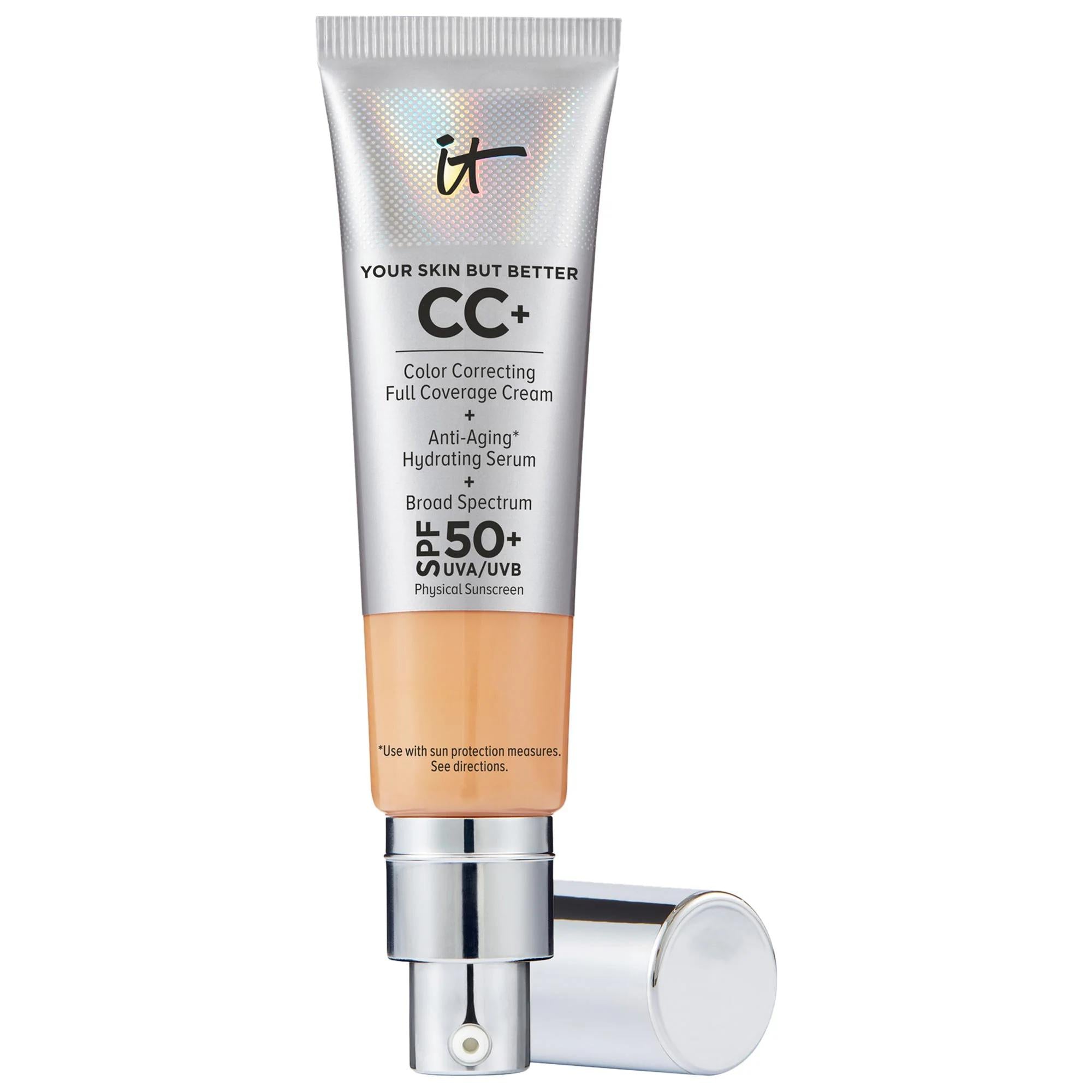 IT Cosmetics CC+ Cream: Full Coverage Color Correcting Foundation with SPF 50+ - Anti-Aging, Hydrating, and Flawless Complexion IT Cosmetics CC Cream SPF 50+: Full Coverage Foundation CC cream, full coverage foundation, SPF 50 foundation, color correcting cream, anti-aging foundation, hydrating foundation, foundation for acne scars, foundation for wrinkles, foundation for redness, sunscreen foundation, foundation, makeup, face makeup, beauty, cosmetics, hyaluronic acid, niacinamide, vitamin E, flawless comp