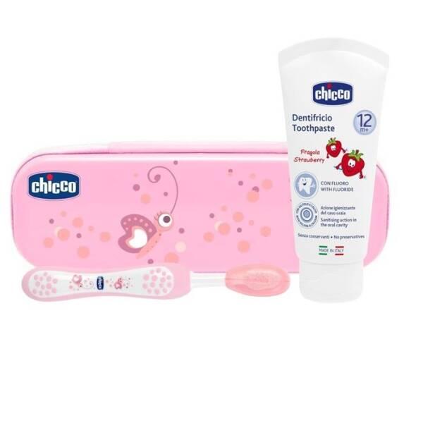 Chicco Baby Toothbrush Set with Strawberry Flavored Toothpaste for Infants 12 Months+, Safe and Gentle Oral - Makeup Brush