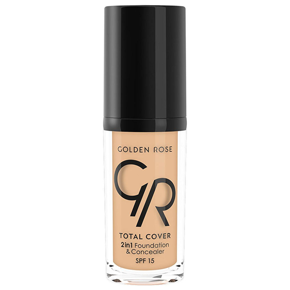 Golden Rose 2-in-1 Foundation & Concealer - High Coverage, Oil-Free Makeup with Vitamin E & SPF 15 - Foundation