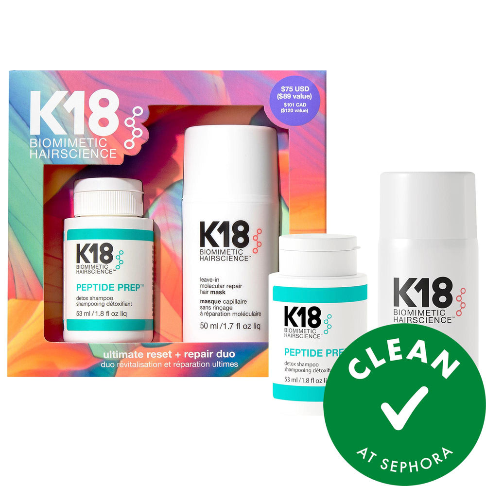 Ultimate Reset + Repair Hair Mask and Shampoo Value Set - K18PEPTIDE Hair Repair Duo for Damaged Hair K18PEPTIDE Hair Repair Set for Damaged Hair hair repair set, damage repair hair mask, color-safe detox shampoo, leave-in hair treatment, K18PEPTIDE hair repair, hair care for damaged hair, repair hair damage, hair restoration, hair care routine, hair treatment, hair mask, detox shampoo, hair repair duo, hair care products, hair health, hair vitality