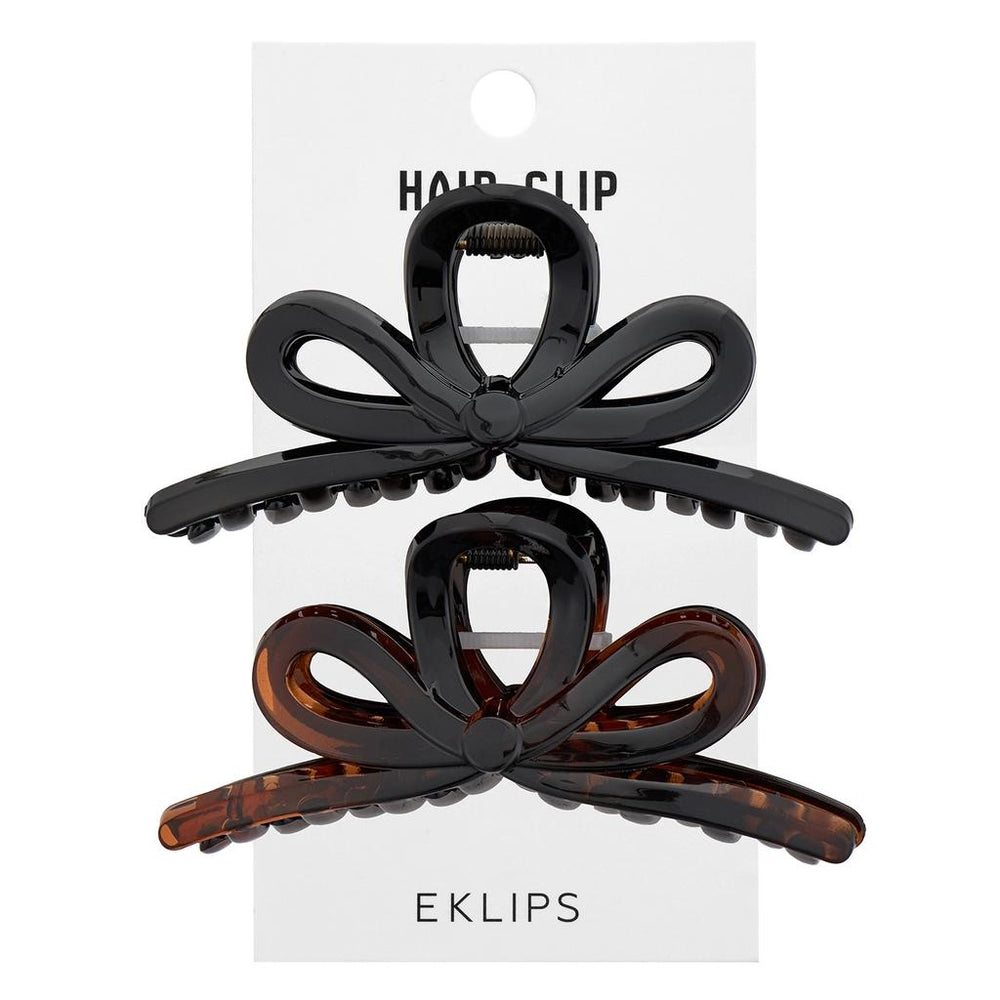 Eklips Bow Hair Clip Set in Black & Brown 2-Pack
