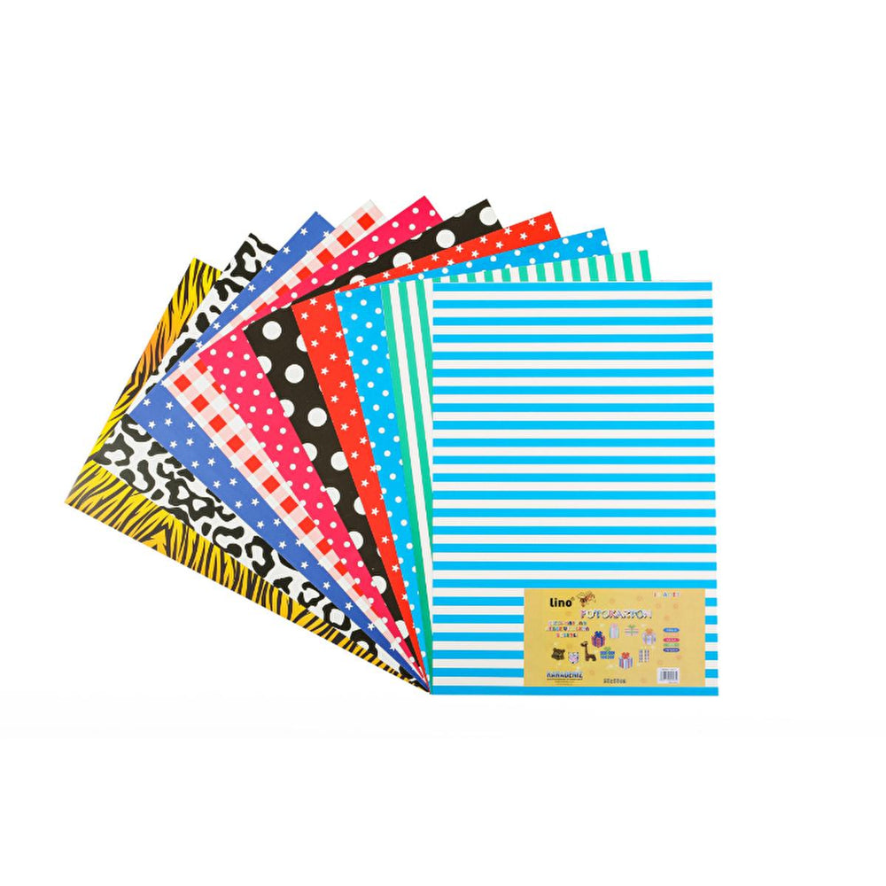 Lino Colorful Patterned Cardstock - 6 Desen 10'lu Pack for Crafting & Art Projects