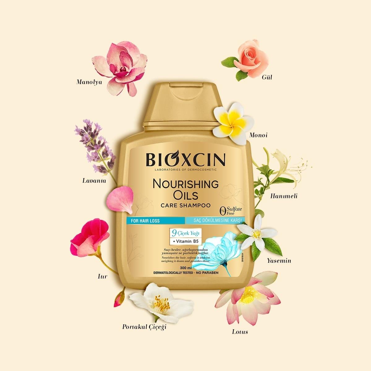 bioxcin nourishing hair care shampoo 300 ml, bottle of bioxcin shampoo with nourishing oils Bioxcin Nourishing Oils Hair Care Shampoo - Restores Shine for Dry, Damaged Hair | 300 ml Bioxcin Nourishing Hair Care Shampoo - 9 Flower Oils bioxcin, hair-care, shampoo, nourishing-oils, dry-hair, damaged-hair, hair-loss, hypoallergenic, sulfate-free, ai-generated