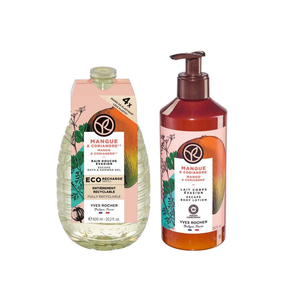 Mango - Refillable Shower Gel and Body Lotion Set - Eco-Friendly Skincare with Moisturizing Benefits Mango Refillable Shower Gel & Body Lotion Set - Eco-Friendly Skincare Refillable shower gel, Moisturizing body lotion, Eco-friendly skincare, Sustainable beauty products, Mango Coriander scented skincare, Refillable skincare, Green beauty, Plastic reduction, Ocean Bond Plastic certified, Canlandirici Mango Kişniş, Skincare set, Body care, Luxury skincare, Eco-conscious products