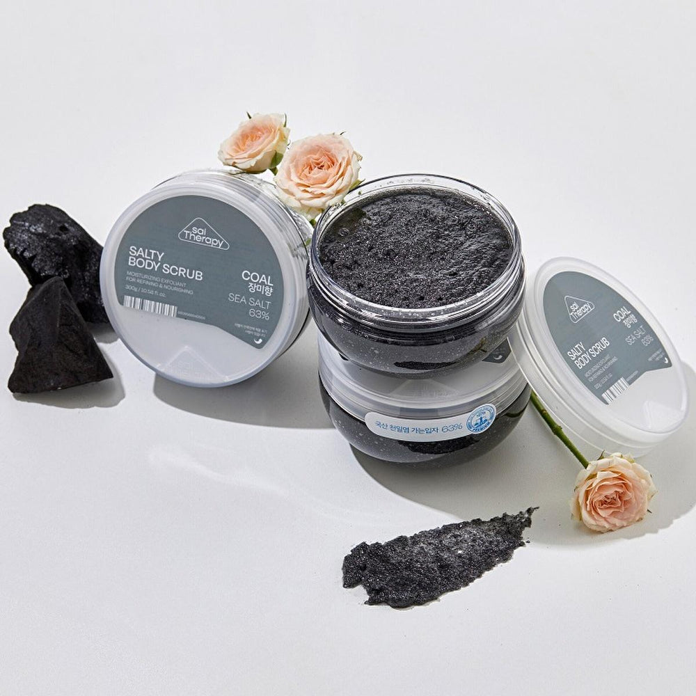 SalTherapy Natural Body Scrub with Charcoal & Salt for Gentle Exfoliation - 300g - Exfoliator