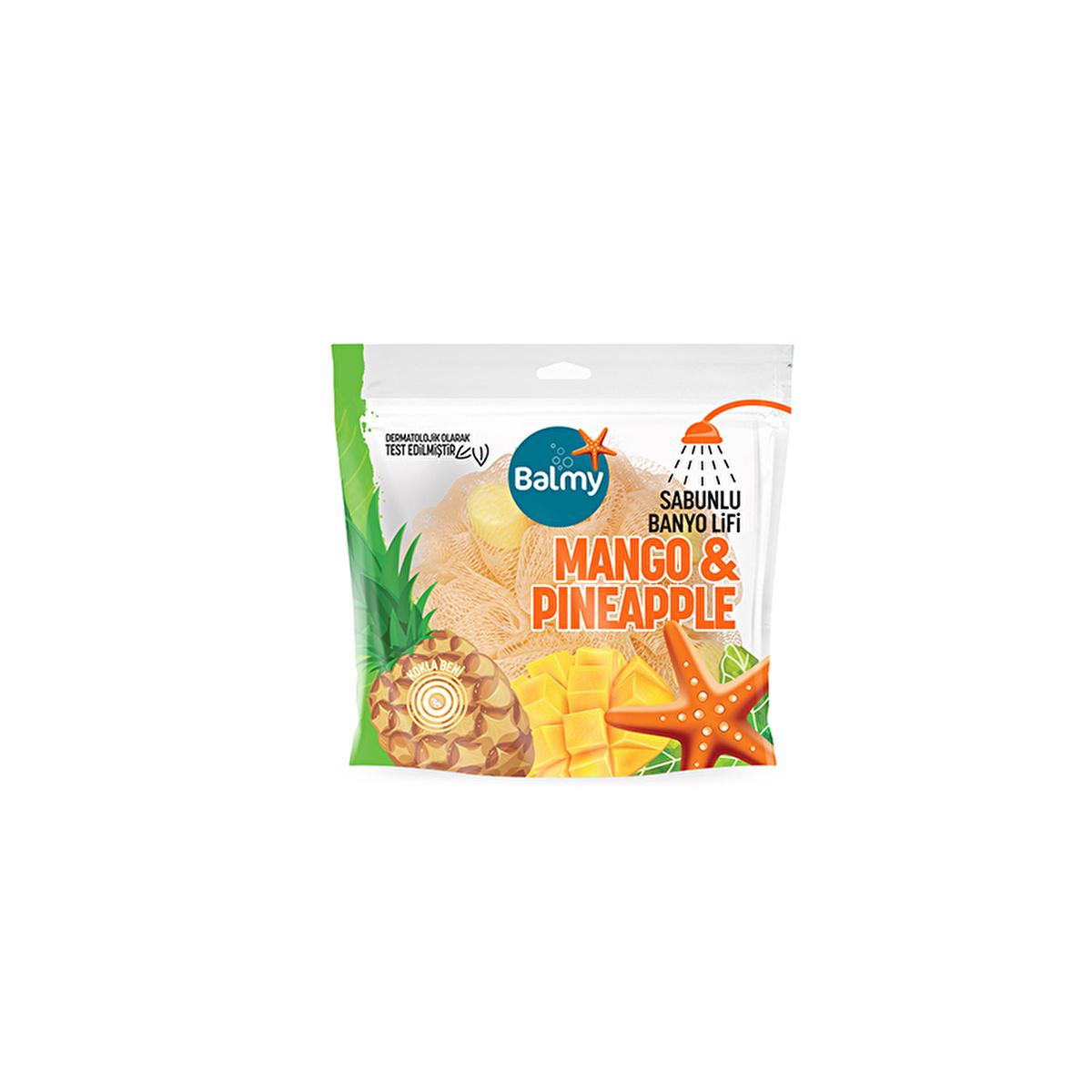 Balmy Soap-Infused Bath Pouf with Mango & Pineapple Fragrance - Dermatologically Tested & Health Ministry-Approved Balmy Soap-Infused Bath Pouf - Mango & Pineapple Fragrance Soap-Infused Bath Pouf, Mango & Pineapple Fragrance, Dermatologically Tested Bath Products, Health Ministry-Approved Cosmetics, Exfoliating Bath Accessories, Convenient Cleansing, Sensitive Skin Care, Bathing Essentials, Luxury Bath Products, Spa-like Experience, Travel Bath Accessories