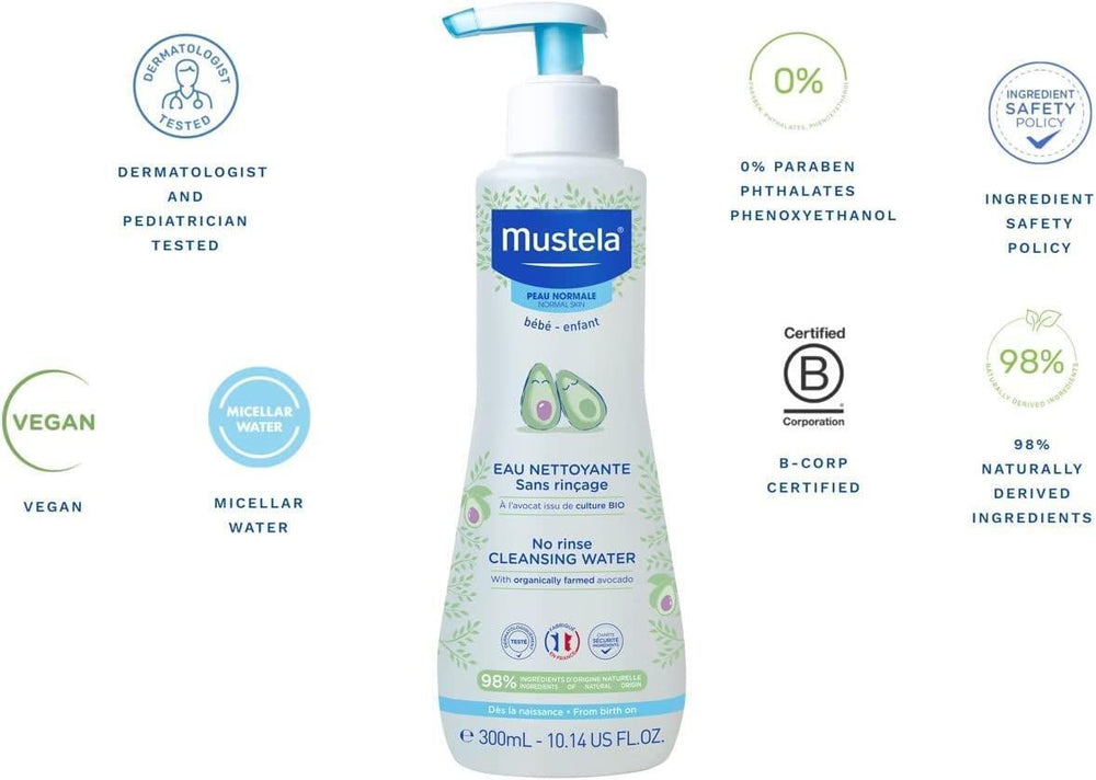 Mustela No-Rinse Baby Cleansing Water, 10.14 fl oz - Gentle, Natural, Vegan Formula for Sensitive Skin - view 3