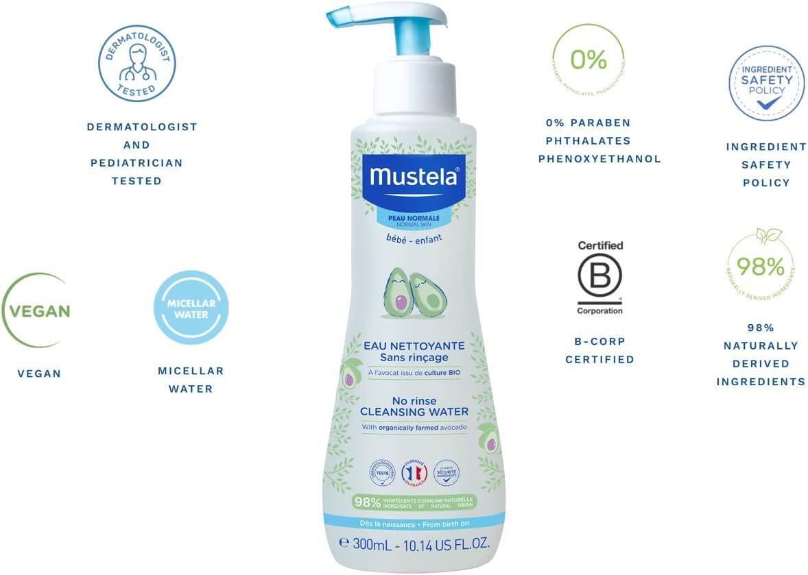 Mustela No-Rinse Baby Cleansing Water, 10.14 fl oz - Gentle, Natural, Vegan Formula for Sensitive Skin Mustela No-Rinse Baby Cleansing Water - Gentle &amp; Natural no-rinse baby cleansing water, gentle baby skincare, natural baby care products, vegan baby cleanser, Mustela No Rinse Cleansing Water, baby cleansing water, eco-friendly baby products, natural skincare for babies, convenient baby care, diaper change essentials