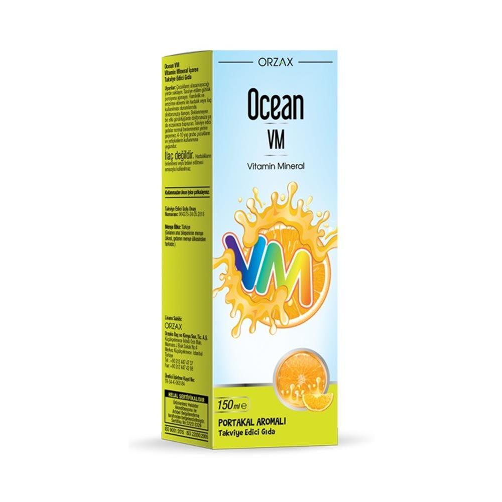 Ocean VM Vitamin Mineral Syrup for Adults and Children - Orange Flavored Dietary Supplement 150ml Ocean VM Vitamin Mineral Syrup - Orange Flavored Multivitamin Vitamin and mineral syrup, Dietary supplement, Multivitamin for adults and children, Orange flavored vitamin supplement, Glucose and fructose-free supplement, Health supplement, Nutritional deficiency support, Immune system support, Energy booster, Health and wellness products
