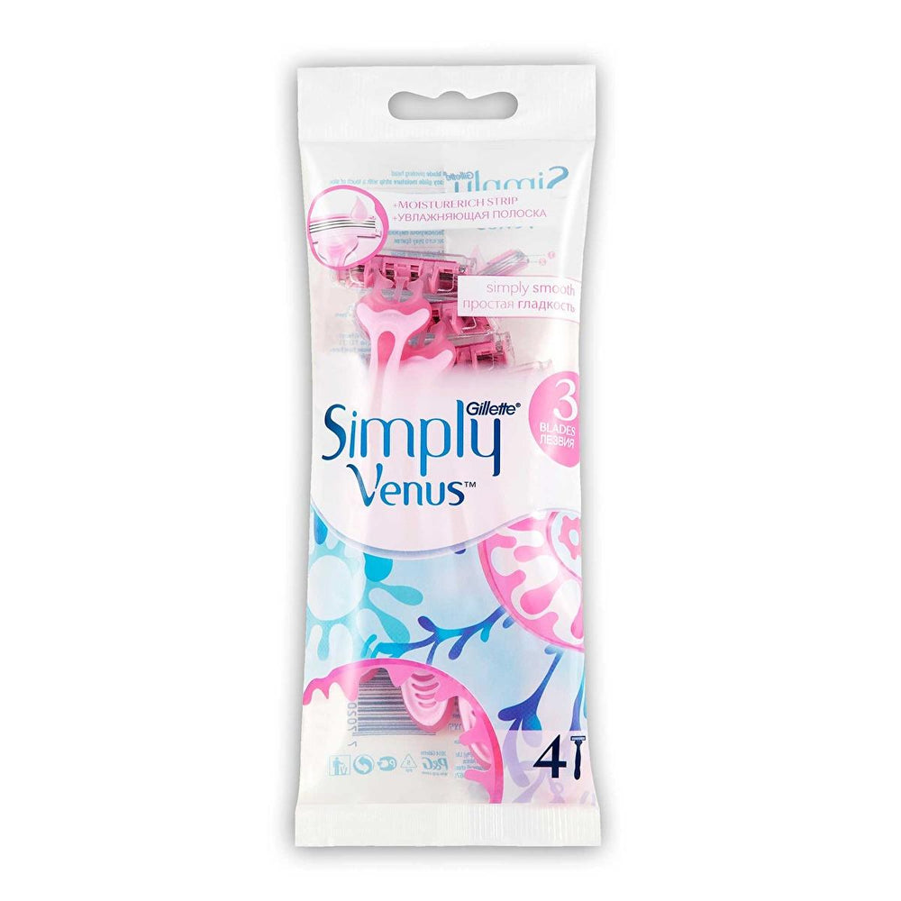 Gillette Simply Venus 3 Disposable Women's Razor - 3-Blade for Close Shave, MoistureRich Band, Ergonomic - Hygiene Products