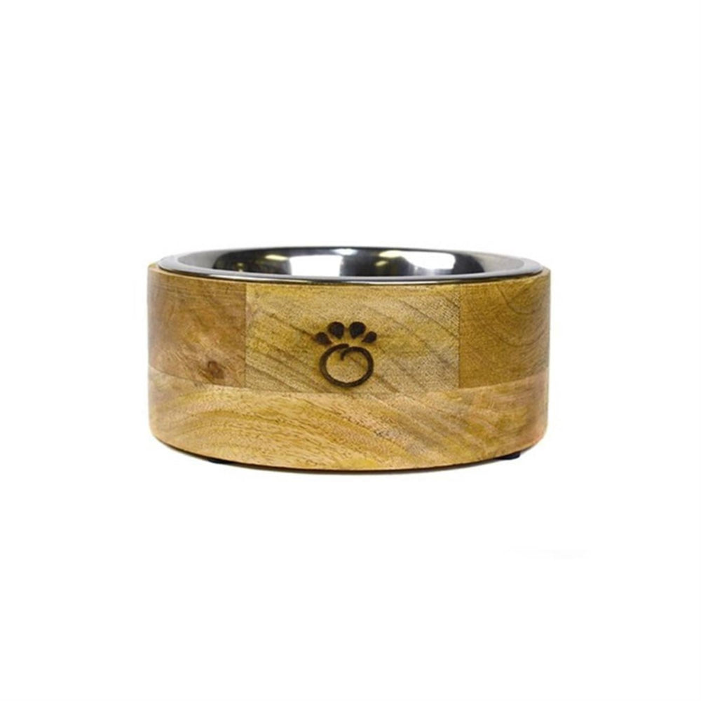 GF PET Wood Wrapped Stainless Steel Pet Bowl for Food and Water 300ml