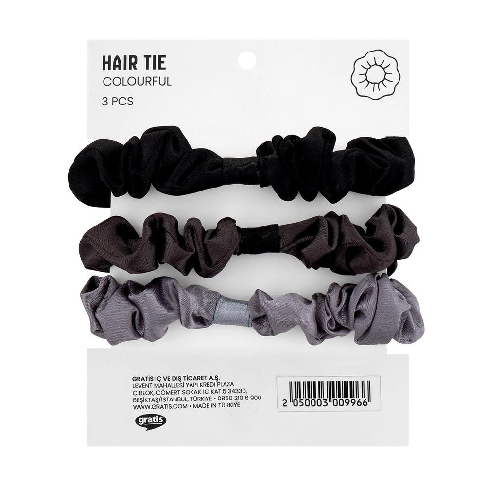Eklips Satin Elastic Hair Ties Gentle Hold Black 3-Pack