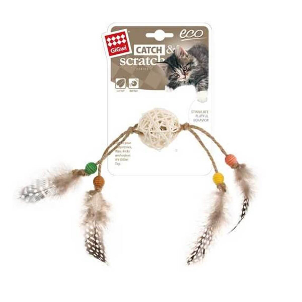 Gigwi Wooden Ball and Brown Feather Cat Toy 24 cm