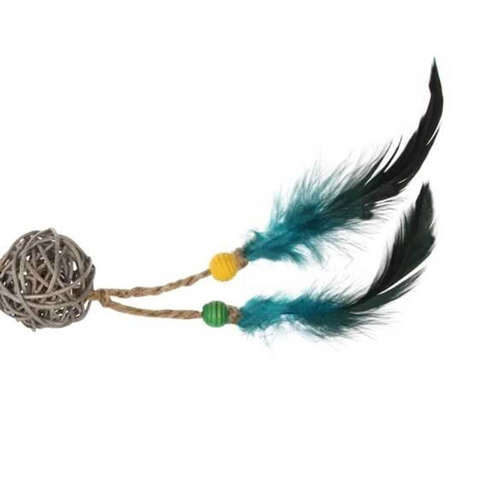 Gigwi Wooden Ball and Green Feather Cat Toy 24 cm