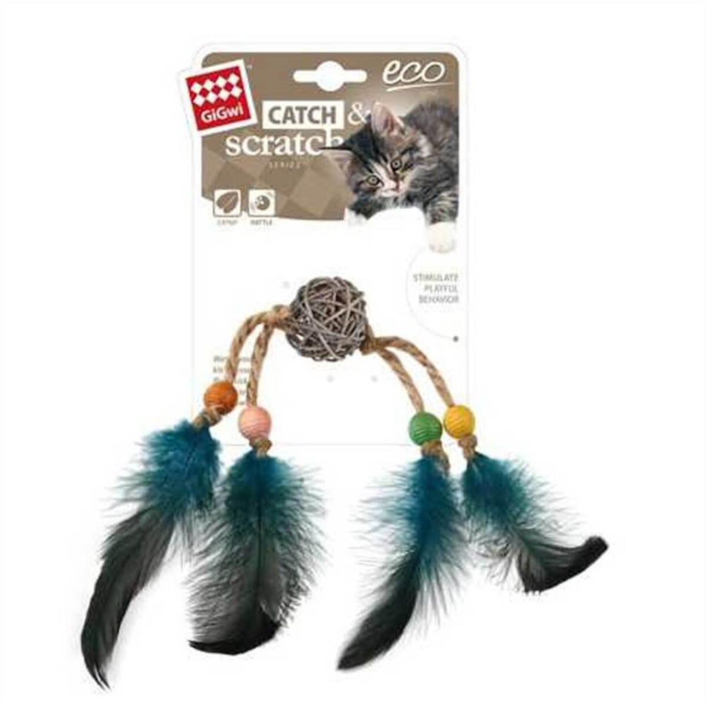 Gigwi Wooden Ball and Green Feather Cat Toy 24 cm
