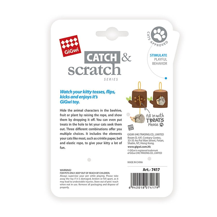 Gigwi Catch & Scratch Hedgehog Log Catnip Toy 10cm